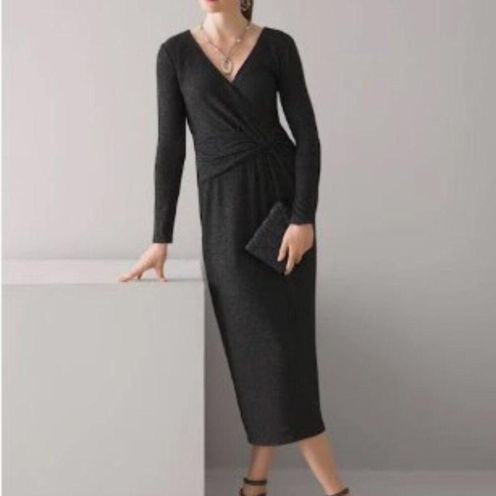 *NWT* WHBM Long Sleeve Charcoal Swit Knot Waist Dress Size S